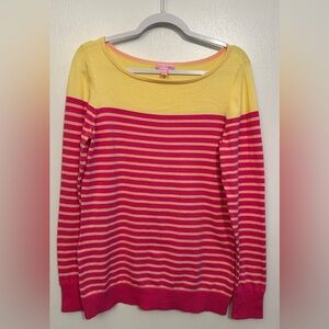 Lilly Pulitzer Sweater, Size XL, Dark Pink/Light Pink Stripes with Yellow Upper